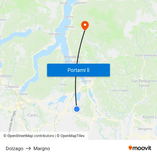 Dolzago to Margno map