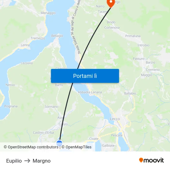 Eupilio to Margno map