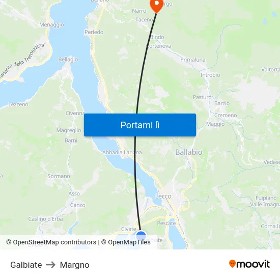 Galbiate to Margno map