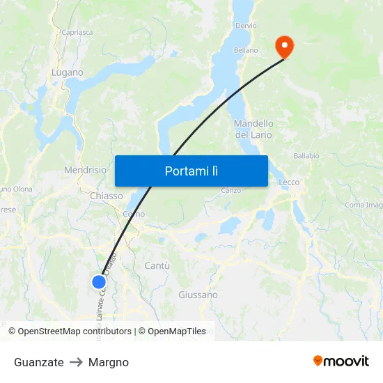 Guanzate to Margno map