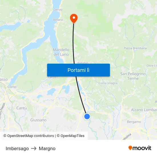 Imbersago to Margno map