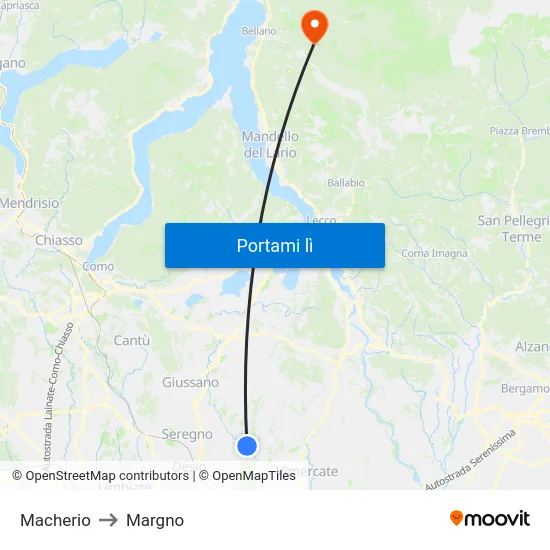 Macherio to Margno map