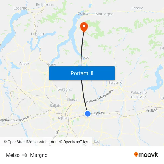 Melzo to Margno map
