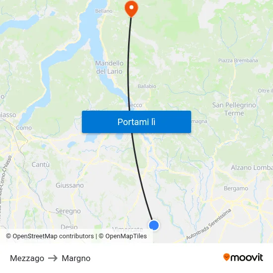 Mezzago to Margno map