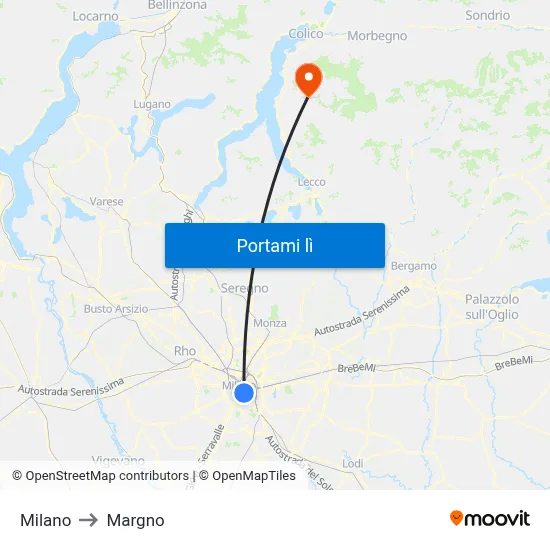 Milano to Margno map