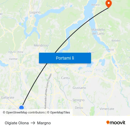 Olgiate Olona to Margno map
