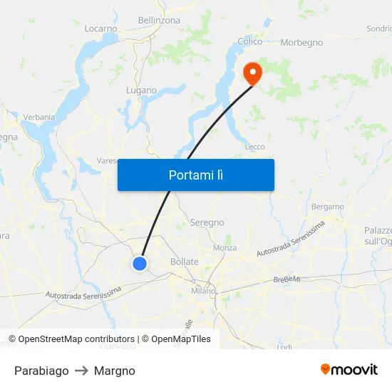 Parabiago to Margno map