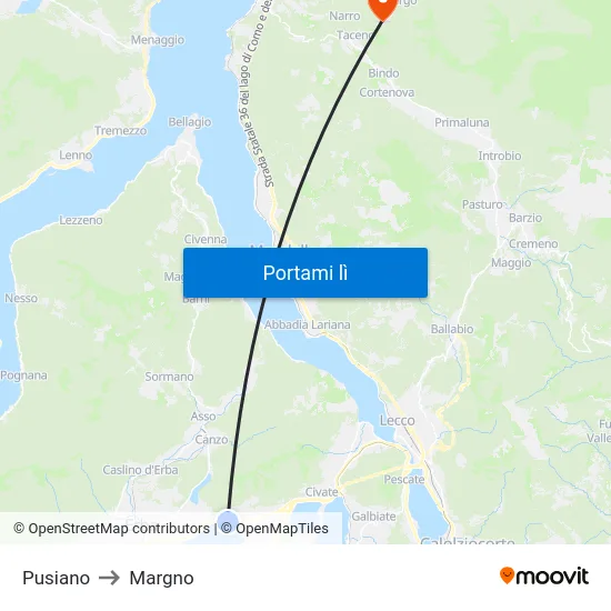 Pusiano to Margno map