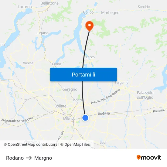 Rodano to Margno map
