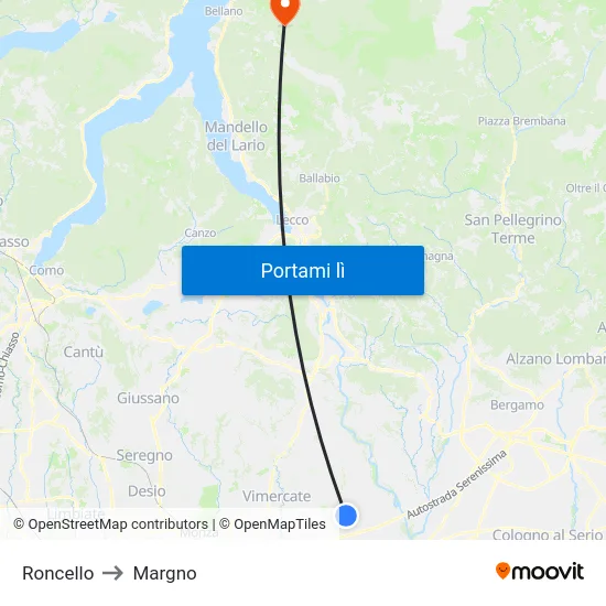 Roncello to Margno map