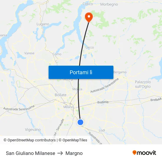 San Giuliano Milanese to Margno map