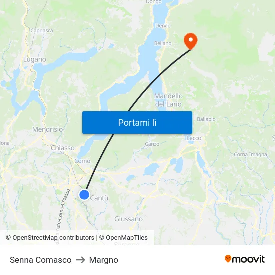 Senna Comasco to Margno map