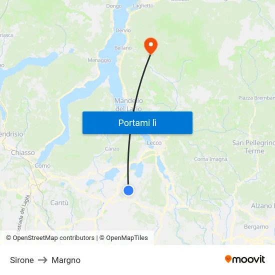 Sirone to Margno map