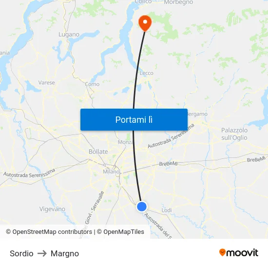 Sordio to Margno map