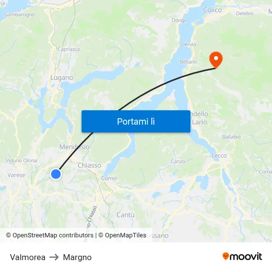 Valmorea to Margno map