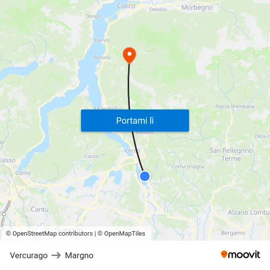 Vercurago to Margno map
