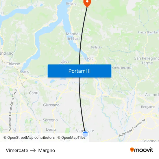 Vimercate to Margno map