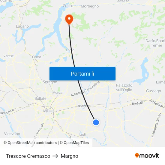 Trescore Cremasco to Margno map