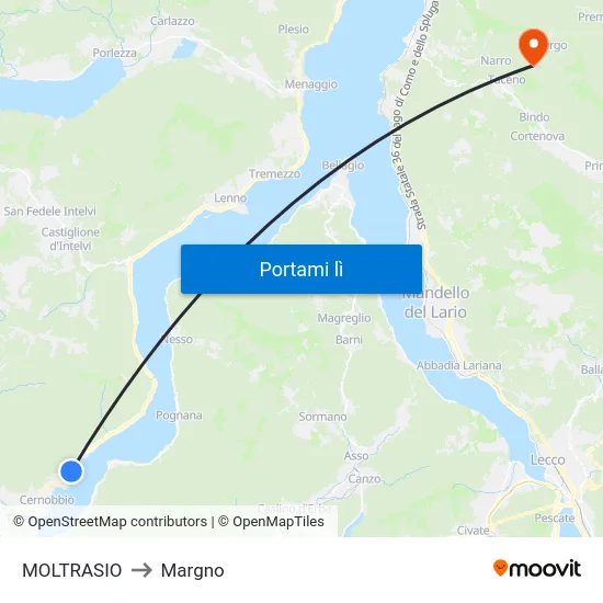 MOLTRASIO to Margno map