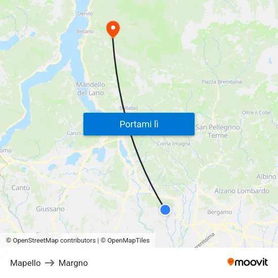 Mapello to Margno map