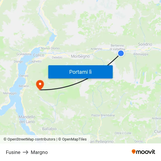 Fusine to Margno map