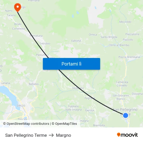 San Pellegrino Terme to Margno map