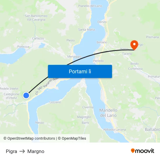 Pigra to Margno map