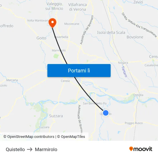 Quistello to Marmirolo map