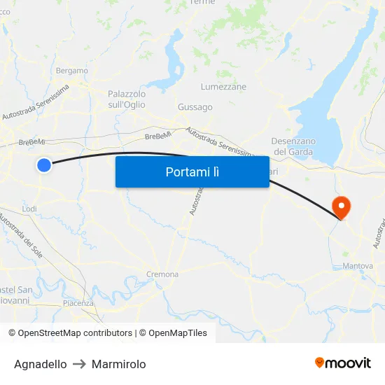 Agnadello to Marmirolo map