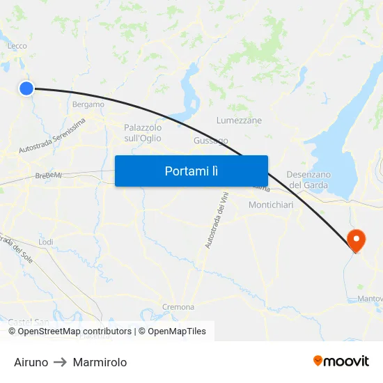 Airuno to Marmirolo map