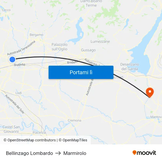 Bellinzago Lombardo to Marmirolo map