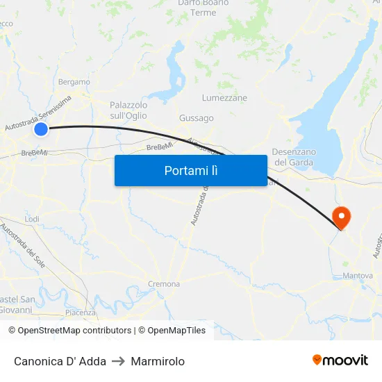 Canonica D' Adda to Marmirolo map