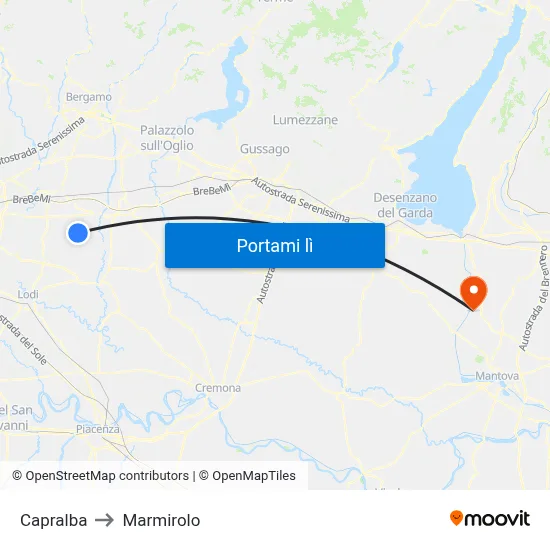 Capralba to Marmirolo map