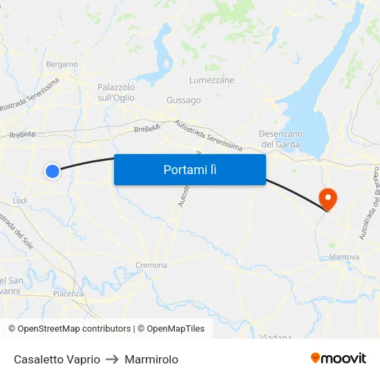Casaletto Vaprio to Marmirolo map