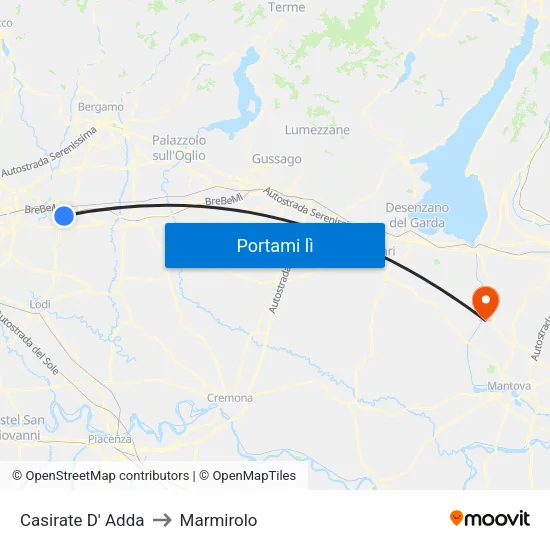 Casirate D' Adda to Marmirolo map