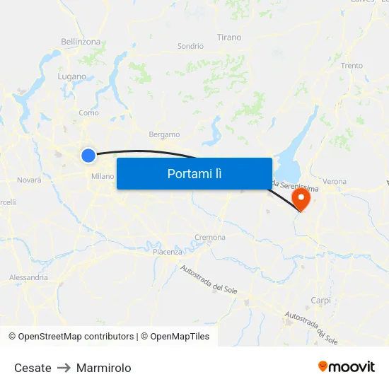 Cesate to Marmirolo map