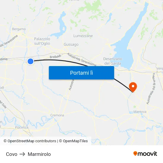 Covo to Marmirolo map