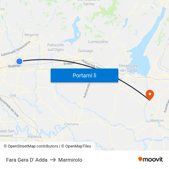 Fara Gera D' Adda to Marmirolo map