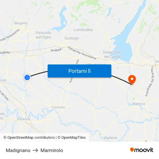 Madignano to Marmirolo map