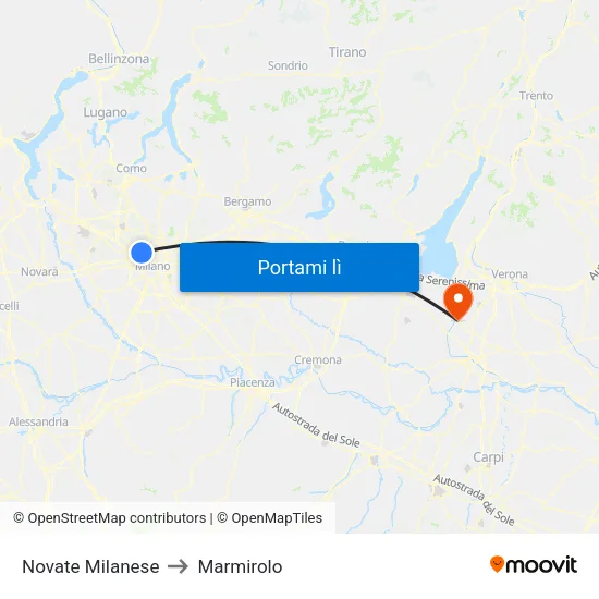Novate Milanese to Marmirolo map