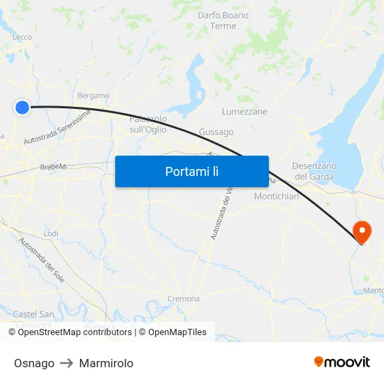 Osnago to Marmirolo map