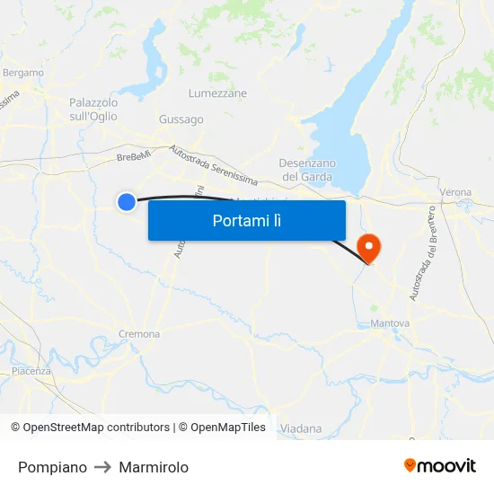 Pompiano to Marmirolo map