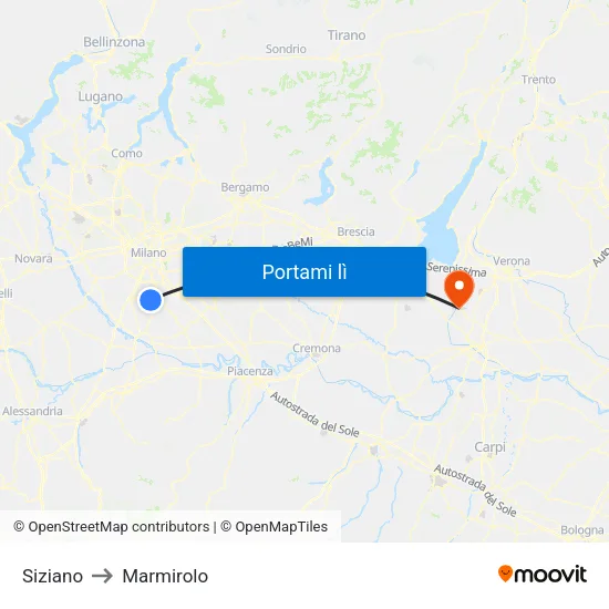 Siziano to Marmirolo map
