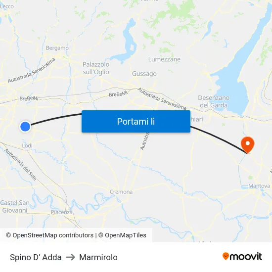 Spino D' Adda to Marmirolo map