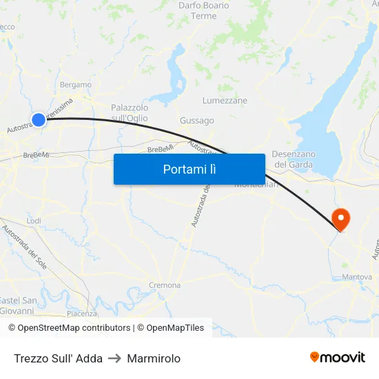 Trezzo Sull' Adda to Marmirolo map