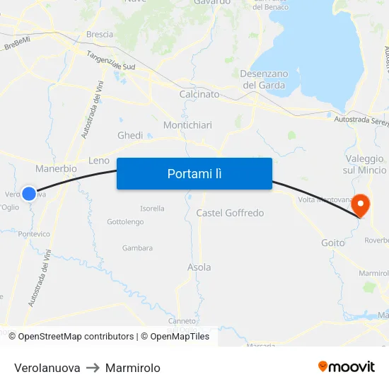 Verolanuova to Marmirolo map