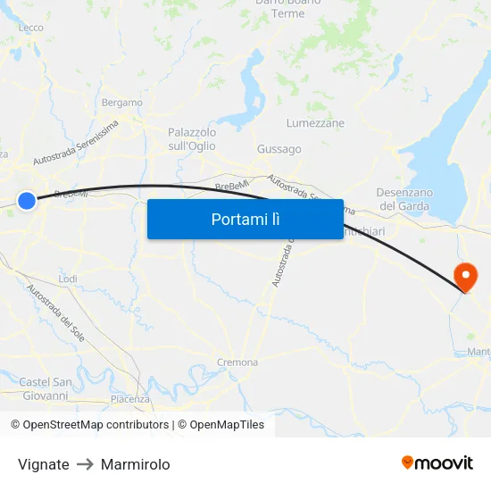 Vignate to Marmirolo map