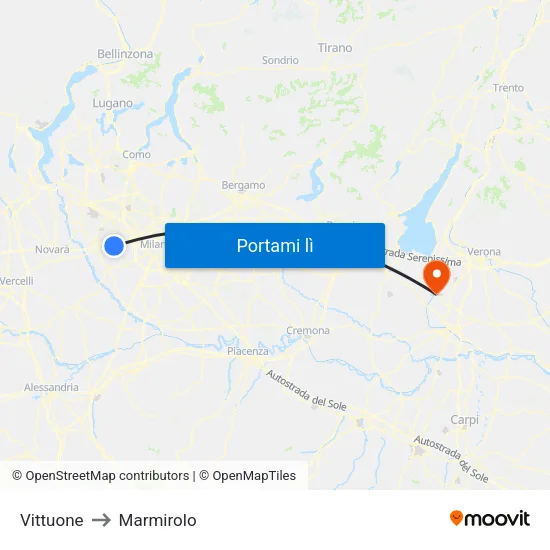 Vittuone to Marmirolo map