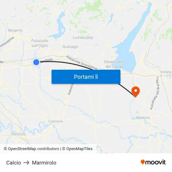 Calcio to Marmirolo map