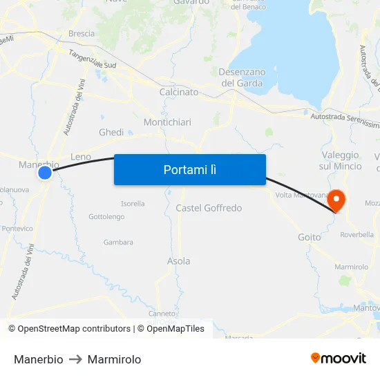 Manerbio to Marmirolo map